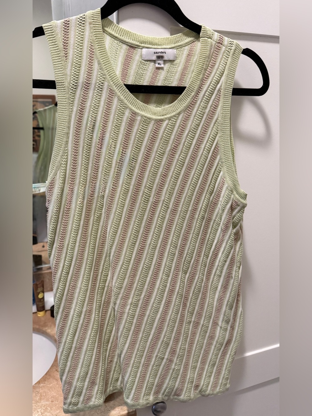 Women's Light Green Striped Knit Tank (Saunders)
